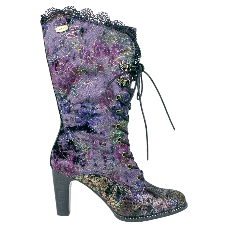 Bota Mujer Piel y Terciopelo Fantasia Violeta Cordón y Cremallera Laura Vita ALCBANEO 351