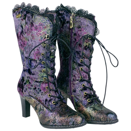 Bota Mujer Piel y Terciopelo Fantasia Violeta Cordón y Cremallera Laura Vita ALCBANEO 351
