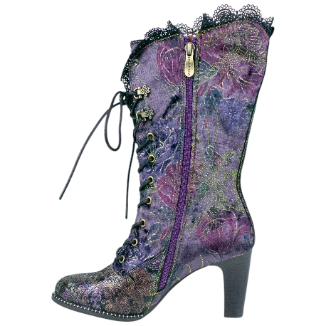 Bota Mujer Piel y Terciopelo Fantasia Violeta Cordón y Cremallera Laura Vita ALCBANEO 351