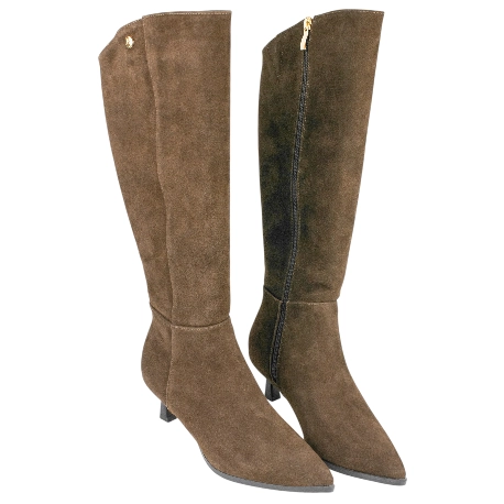 Botas de Caña Alta en Piel Serraje con Tacón Fino Kitten Heel - Top3 SS798