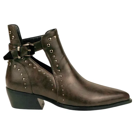 Botín Campero Marrón Chocolate Tachas Hebilla Tacón Medio Azarey 462M120