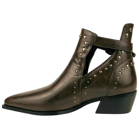 Botín Campero Marrón Chocolate Tachas Hebilla Tacón Medio Azarey 462M120
