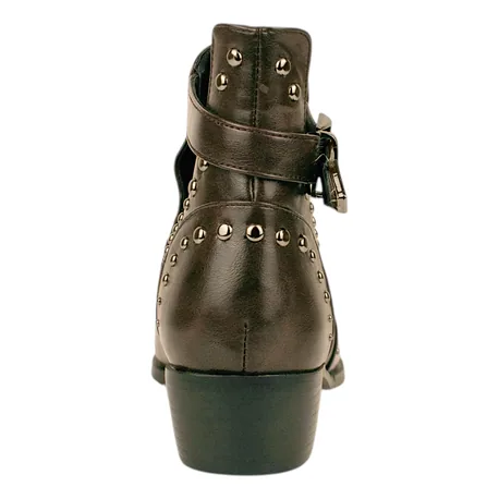 Botín Campero Marrón Chocolate Tachas Hebilla Tacón Medio Azarey 462M120