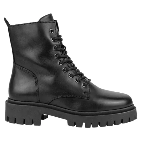Botín Militar Piel Negro Piso Track Plataforma Cordón y Cremallera Innovation 5060