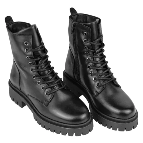 Botín Militar Piel Negro Piso Track Plataforma Cordón y Cremallera Innovation 5060