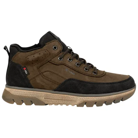Botín Piel Nobuck Impermeable Marrón Chocolate Cordón y Cremallera Rieker B9303-25