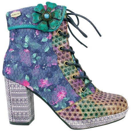 Botines de Tacón Laura Vita con Diseño Floral y Geométrico Multicolor - NACIO 46