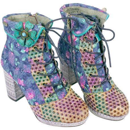 Botines de Tacón Laura Vita con Diseño Floral y Geométrico Multicolor - NACIO 46