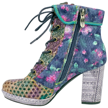 Botines de Tacón Laura Vita con Diseño Floral y Geométrico Multicolor - NACIO 46