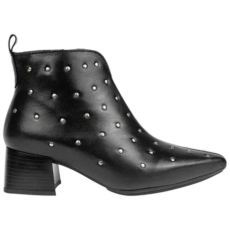 Botín Piel Negro Tachas Tacón medio Kaola 4064