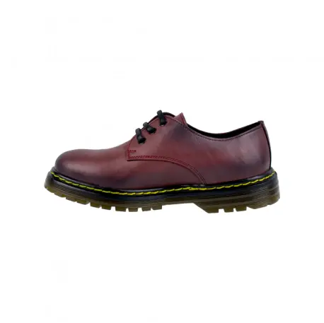 Zapato Militar mujer Negro Granate en Piel con Cordones Brans 127