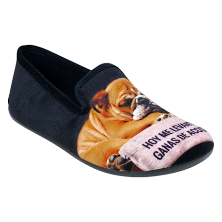 Zapatillas de casa cerradas para hombre azul marino con diseño de bulldog