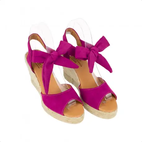 Alpargata de Esparto con Cuña Alta Fucsia y Lazo