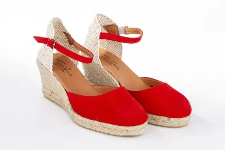 Alpargatas de esparto Roja con cuña media y hebilla