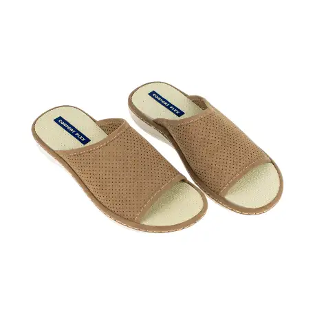 Zapatillas de casa de verano para hombre abiertas de punta beige perforadas