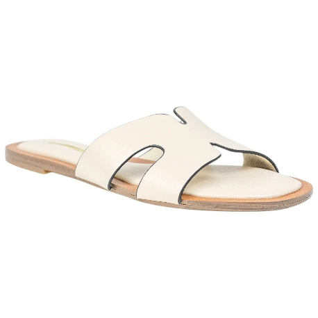 Sandalias Pala Plana de Mujer En Cuero Beis