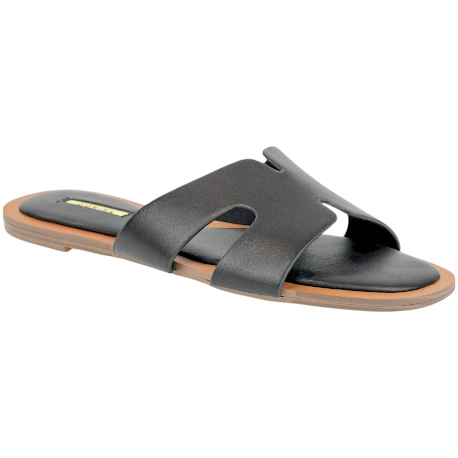 Sandalias Pala Plana de Mujer En Cuero Negro
