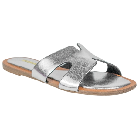 Sandalias Pala Plana En Cuero Plata