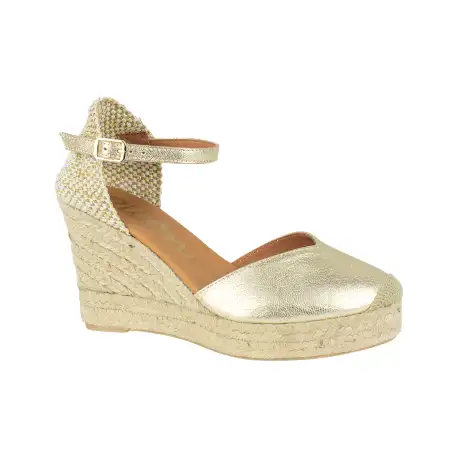 Cuña de Esparto Mujer Verano Dorado y Blanco Piel 7 Cuerdas Doble Plataforma Pulsera Picon 18280-B