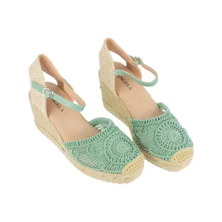 Esparteñas de cuña con diseño de encaje Verde