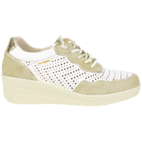 Zapatillas Casuales Piel Beis Cuña Media Elásticos Plantilla Extraíble Amarpies AMD30252