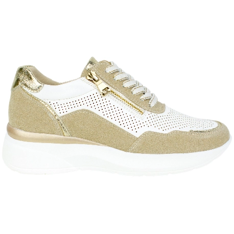 Zapatilla Urbana Piel Blanco Cuña Media Cordón y Cremallera Plantilla Extraíble Amarpies AMD30258