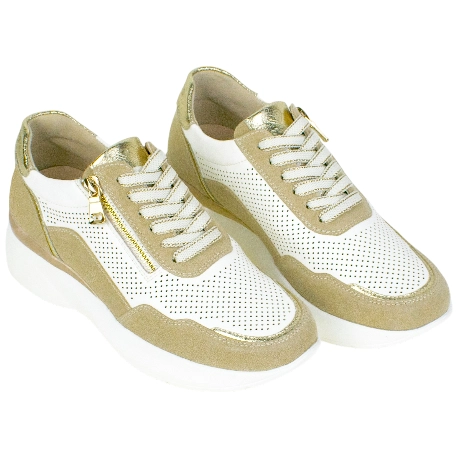 Zapatilla Urbana Piel Blanco Cuña Media Cordón y Cremallera Plantilla Extraíble Amarpies AMD30258