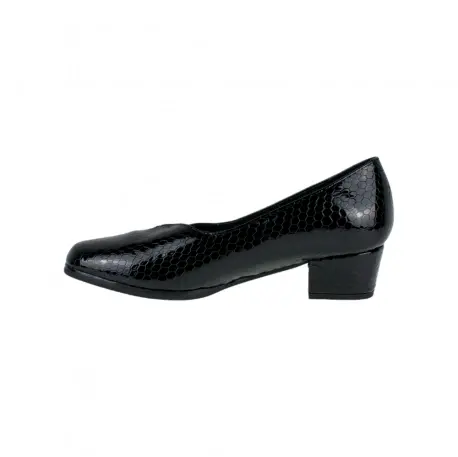 Zapatos de salon de corte V en piel charol negra con tacon bajo cuadrado - Doctor Cutillas 81747