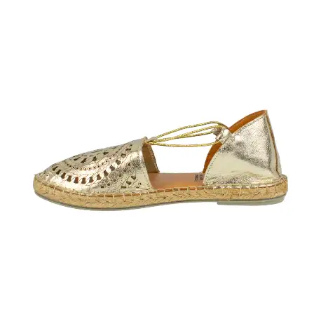 Alpargatas Planas de mujer en Piel Troquelada Blanco Camel Dorado Punta Talon Top3 NANSY