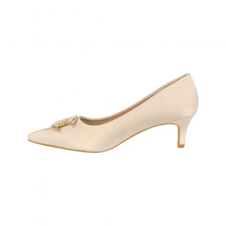 Zapatos Salón Mujer Raso Negro Beige Adorno Punta Fina Tacon Chupete Guapissima JM013E