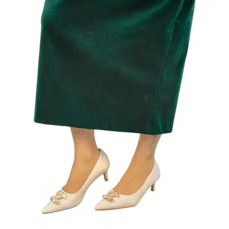Zapatos Salón Mujer Raso Negro Beige Adorno Punta Fina Tacon Chupete Guapissima JM013E