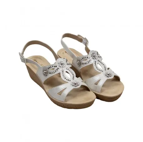 Sandalias de Cuña Blancas para Mujer con Pedrería