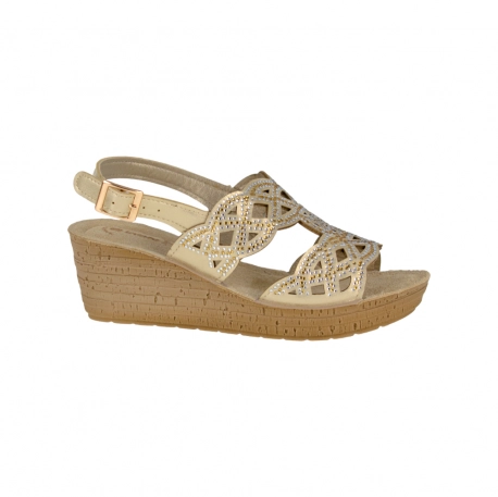 Sandalia Mujer Dorada y Plata Cuña Brillantes con Tira Inblu GM000044