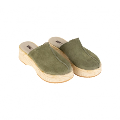 Zueco de Tacón Serraje Mujer Verde con Gel