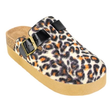 Zueco Plataforma Mujer Estampado Leopardo