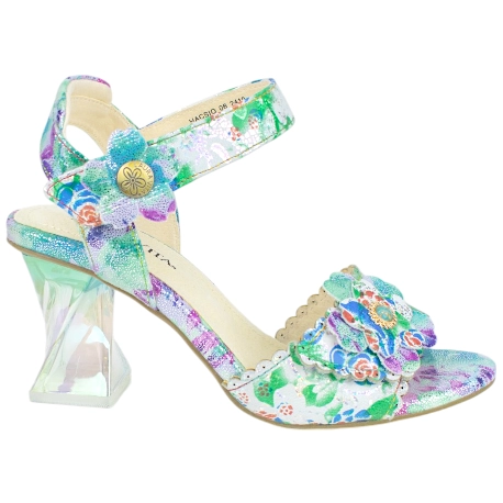 Laura Vita sandalia doble velcro tacón trasparente tornasol HACSIO 06