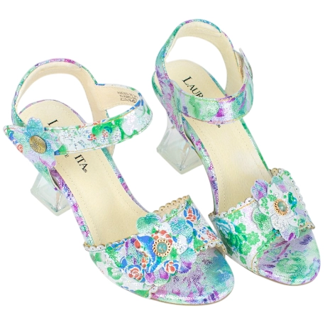 Laura Vita sandalia doble velcro tacón trasparente tornasol HACSIO 06