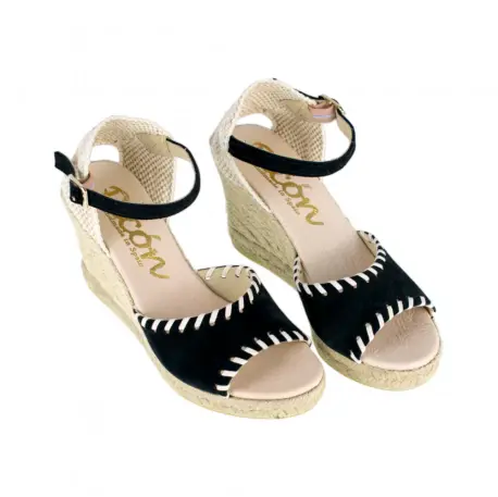 Alpargata de Cuña Alta Peep Toe en Negro