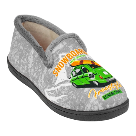 Zapatillas de casa cerradas para hombre grises con diseño de coche