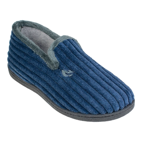 Zapatillas de casa de invierno para hombre cerradas azules de pana a rayas