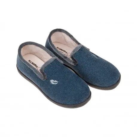 Zapatillas de casa de invierno para hombre cerradas azul marino de pana