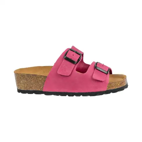 Sandalias Bio de Piel para Mujer con Doble Hebilla y Cuña de Corcho - Suver 130015