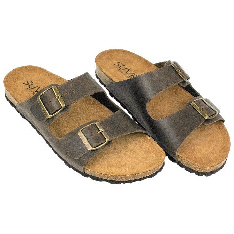 Sandalia Dos Hebillas Piel Hombre Plana Suver 520015 C