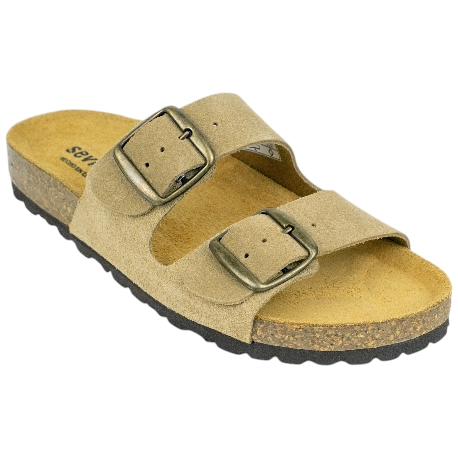 Sandalias Planas En Piel Serraje Color Beis