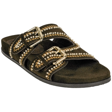 Sandalia Marrón Chocolate Plana 2 Hebillas - Corina