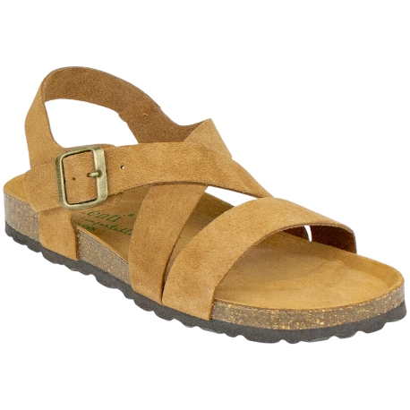Sandalias Piel Marrón Con Tiras Cruzadas