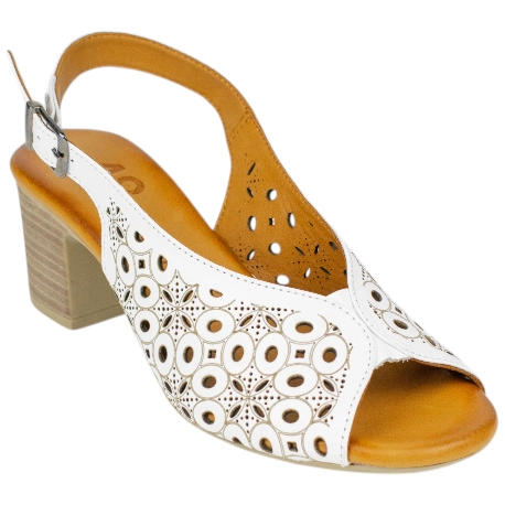 Sandalias Abiertas de Piel Blanca con Tacón Medio Ancho
