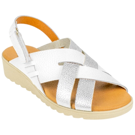 Sandalia Cuña Baja Piel Blanca y Plantilla Gel