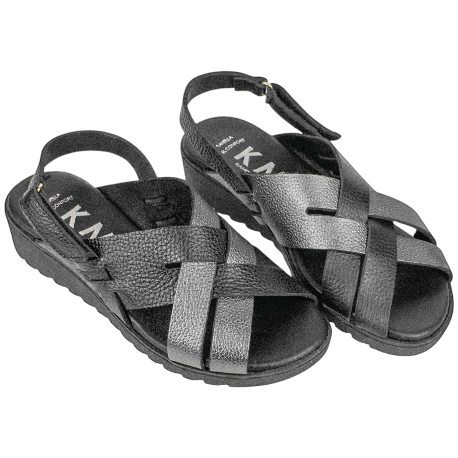 Sandalia Cuña Baja Piel Combinada Plantilla Gel KMN 2661