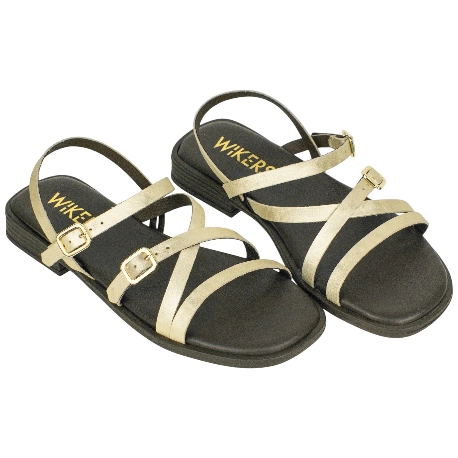 Sandalia Piel Tiras Finas con Hebillas Plantilla Gel Plana Wikers T-162836
